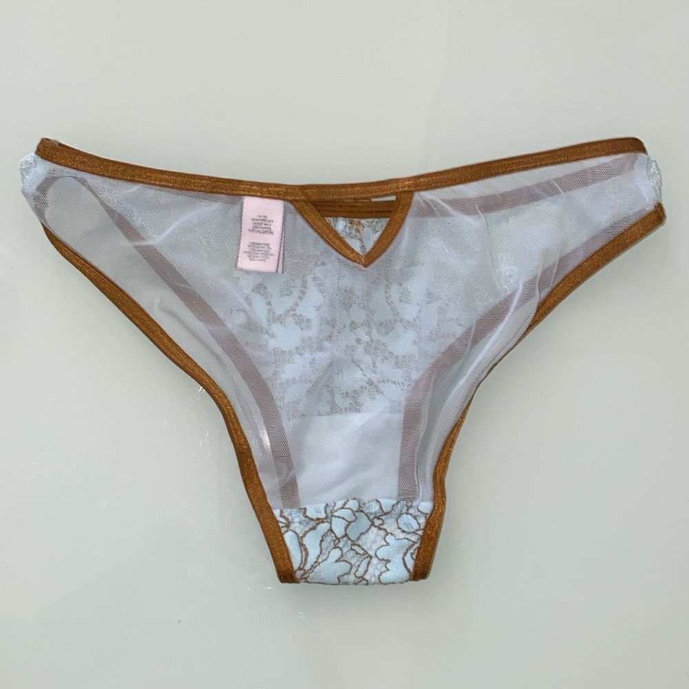 Victoria's Secret Dream Angels Cheekini Panty Blue Copper Lace Mesh XS - Picture 5 of 9